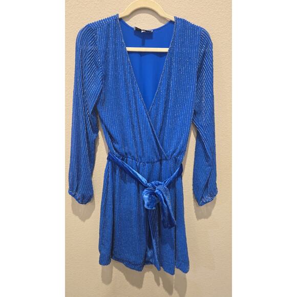 Karina Grimaldi Dresses & Skirts - Karina Grimaldi Garda Women's Beaded Wrap Dress Blue Knee Length Size S